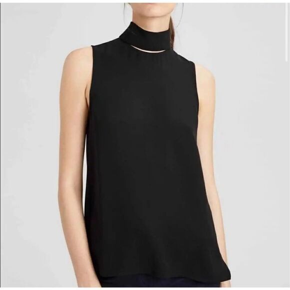 Theory Silk and Velvet Collar Slit Neck Blouse Top in Black Women’s Size Small S - Picture 1 of 13